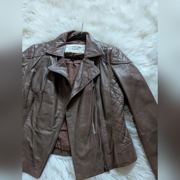 Urban Code genuine Leather Brown Cognac quilted motorcyclesl jacket coat sz US 8 - Picture 3 of 6